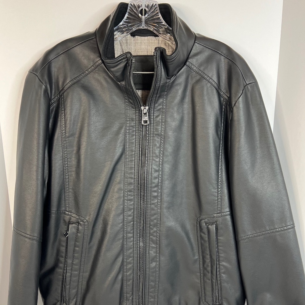 Calvin Klein Men's Black Faux Leather Bomber Jacket Size M